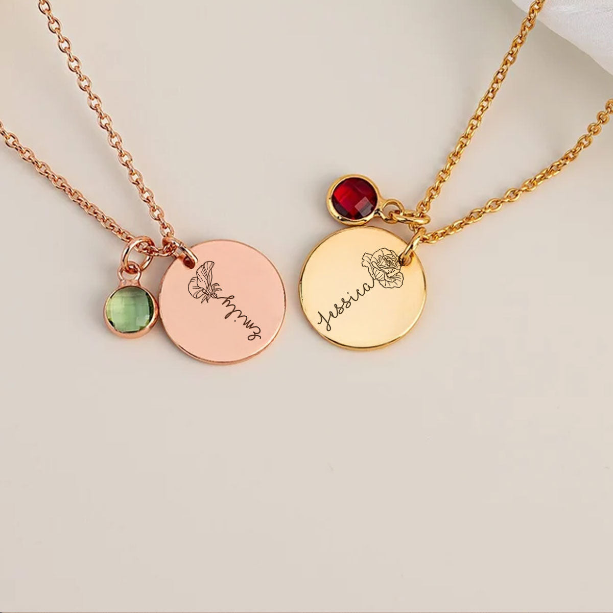 Custom Name Flower - Personalized Custom Birthstone Necklace