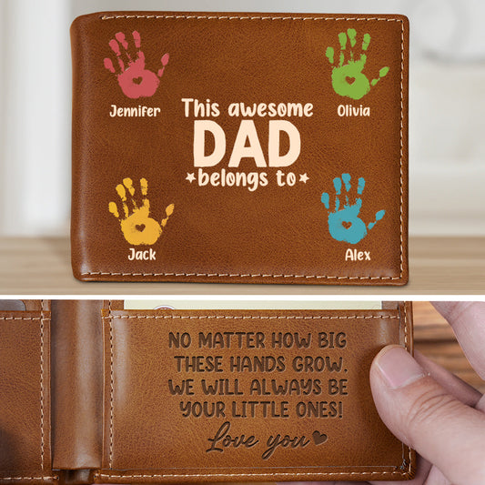 This Awesome Dad Belongs To - Personalized Custom Printed Men Leather Wallet