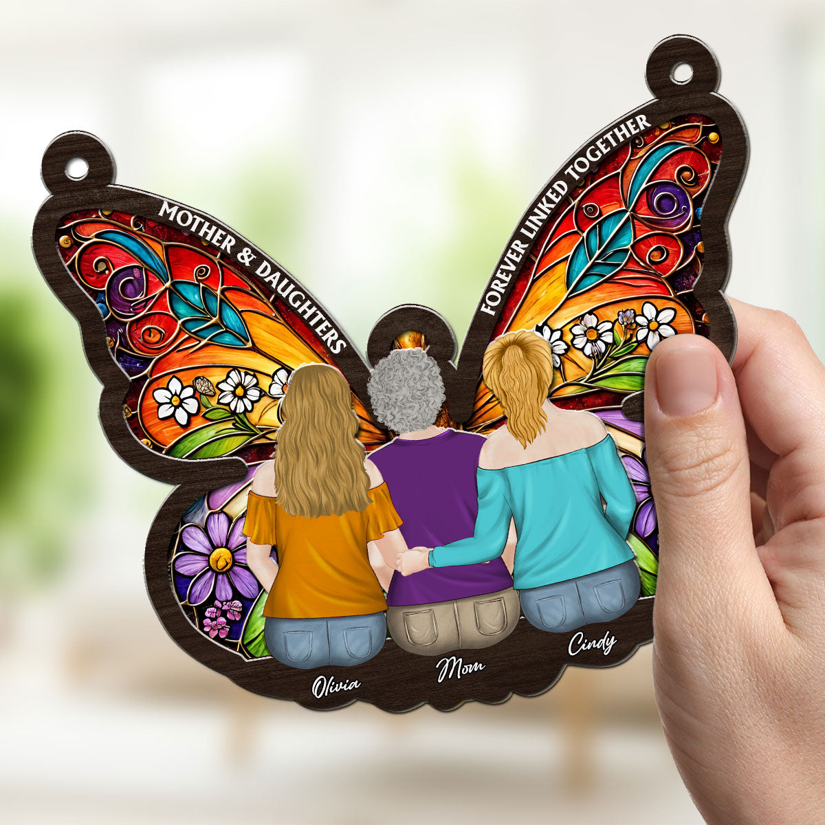 Mom And Daughter Forever Linked Together - Personalized Custom Suncatcher