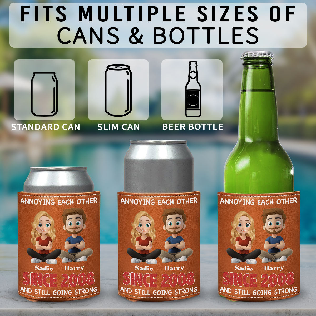 Together Forever - Personalized Custom Leather Can Cooler Holder