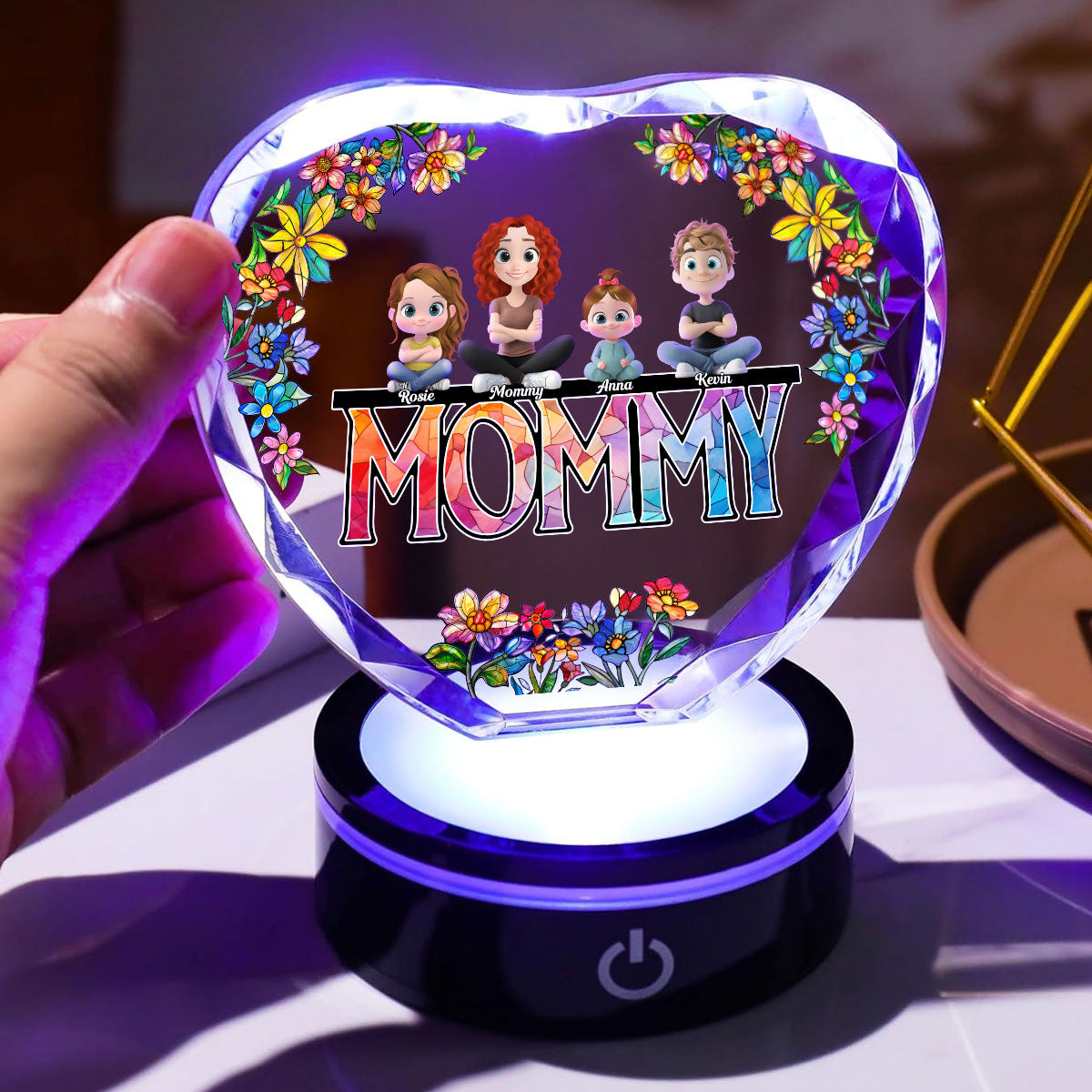 Mommy And Children - Personalized Custom Crystal Led Light