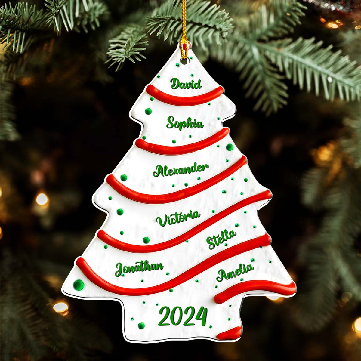 Christmas Tree Cake Custom Name - Personalized Custom 3D Effect Acrylic Ornament - Gifts For Family, Friends, Coworkers