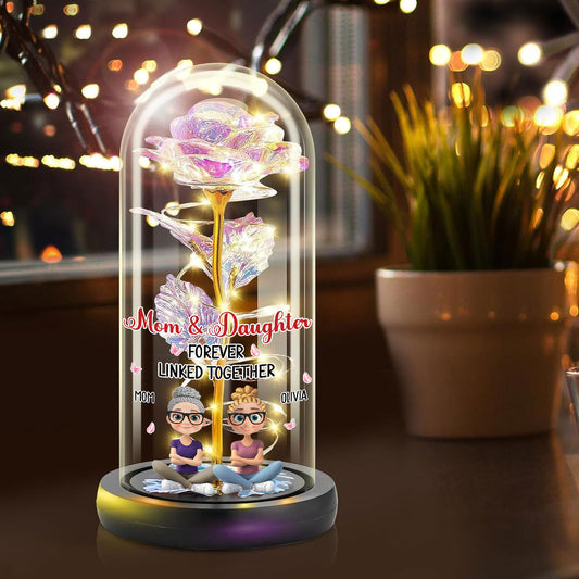 Mother And Daughter Linked Forever - Personalized Custom Sparkly Rose