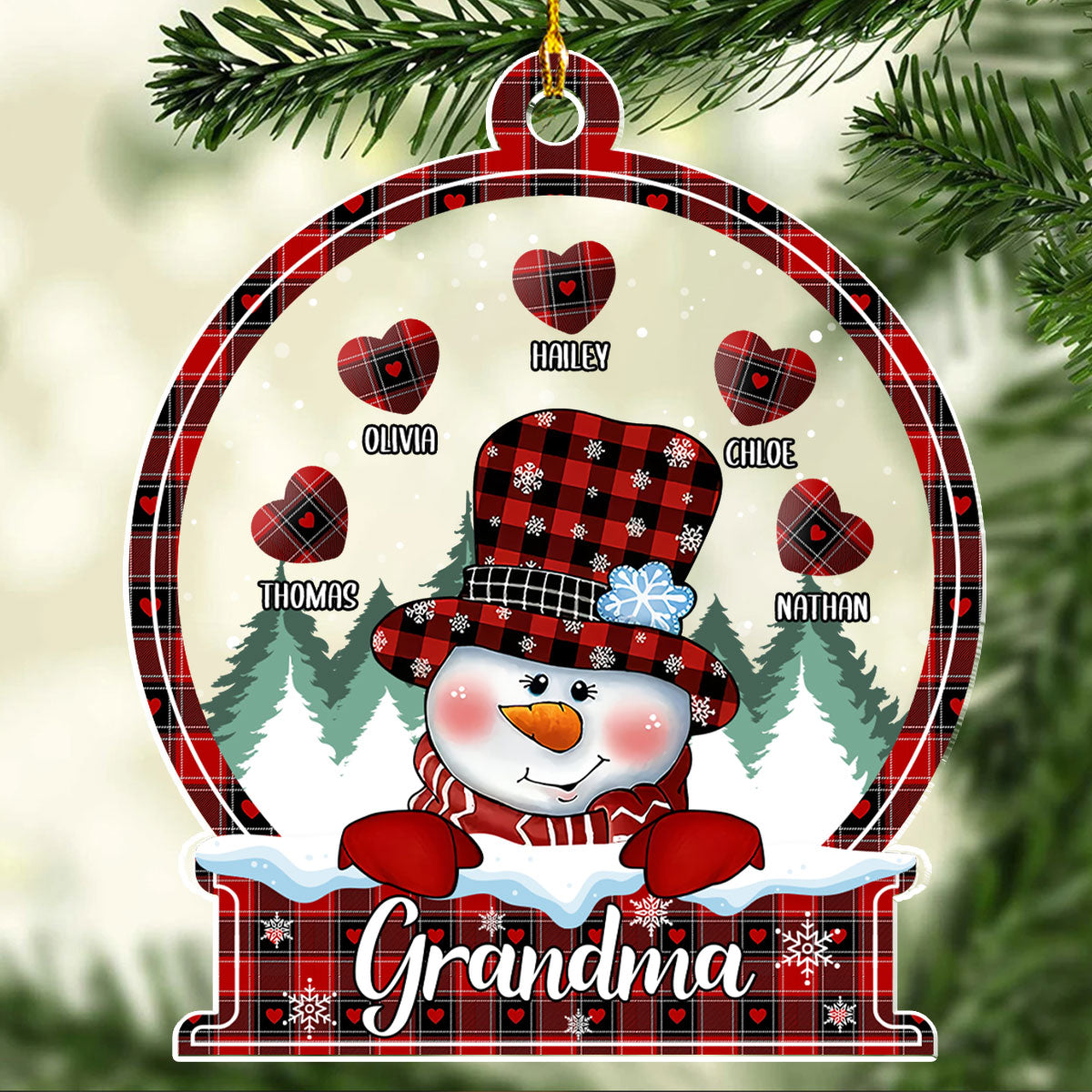 Snowman Grandma Sweet Heart - Personalized Custom Acrylic Ornament