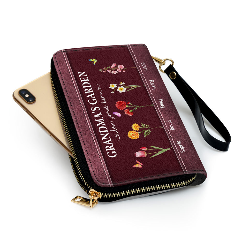 The Garden of Grandma Love Grows Here - Personalized Custom Leather Wallet