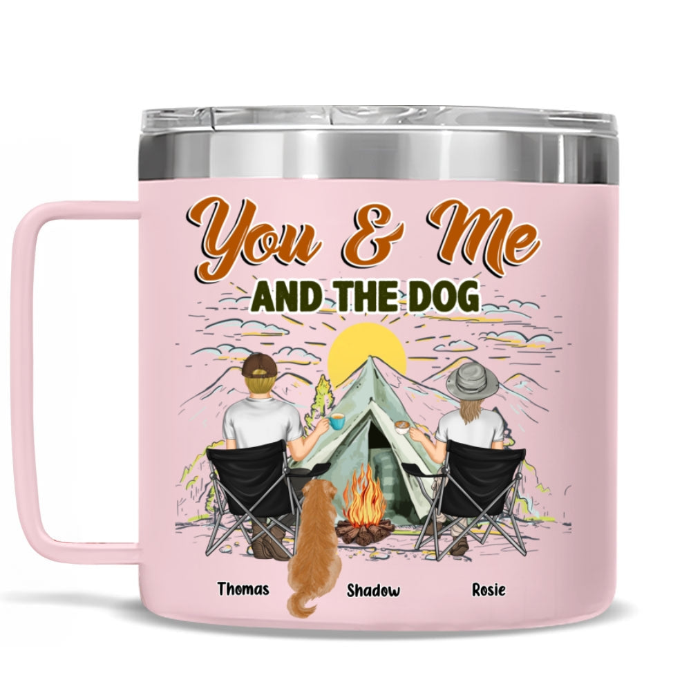 You And Me And Our Lovely Dogs - Personalized Custom 14oz Stainless Steel Tumbler With Handle