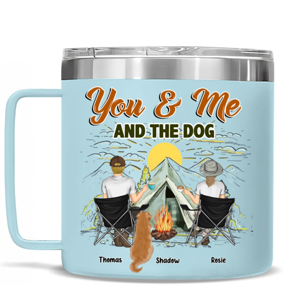 You And Me And Our Lovely Dogs - Personalized Custom 14oz Stainless Steel Tumbler With Handle