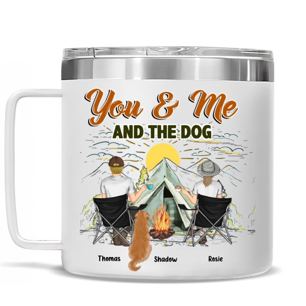 You And Me And Our Lovely Dogs - Personalized Custom 14oz Stainless Steel Tumbler With Handle