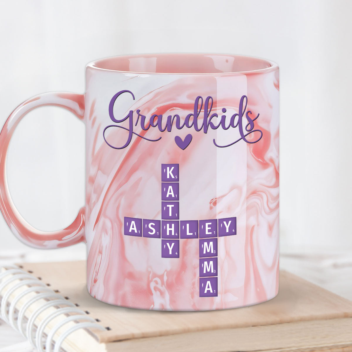 Love My Grandkids Crossword - Personalized Custom Pink Marble Mug