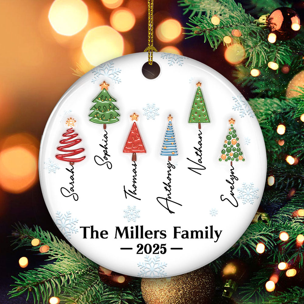 Family Christmas Tree Names - Personalized Custom 3D Inflated Effect Ceramic Ornament