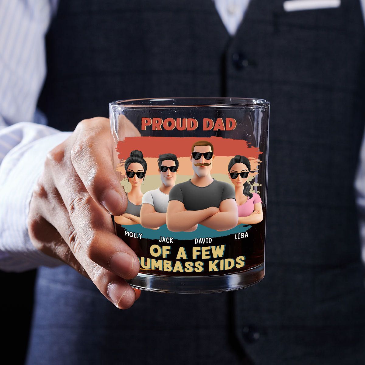 Proud Dad Of A Few Crazy Kids - Personalized Custom Whiskey Glass