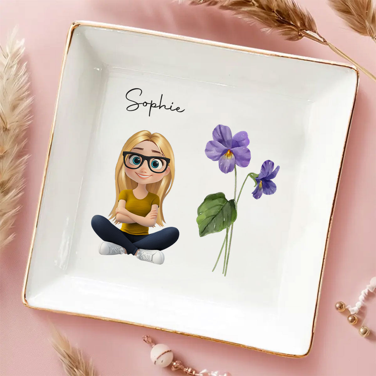 Friends Are Flowers That Never Fade Cartoonize - Personalized Custom Jewelry Dish