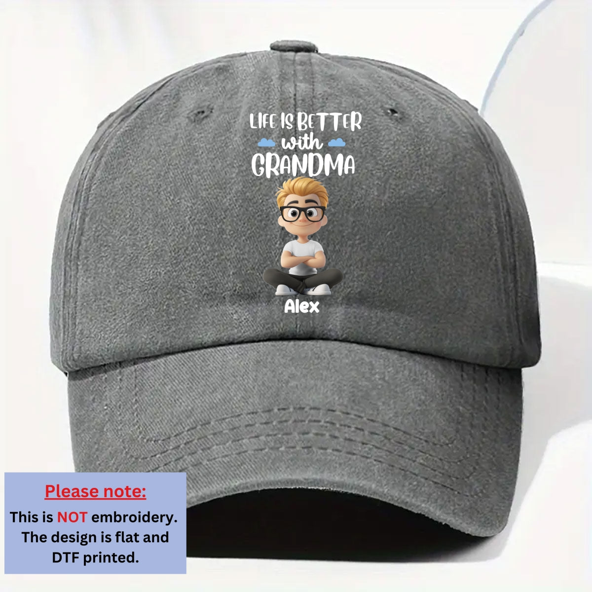 Life Is Better With Grandma - Personalized Custom Vintage Washed Denim Cap