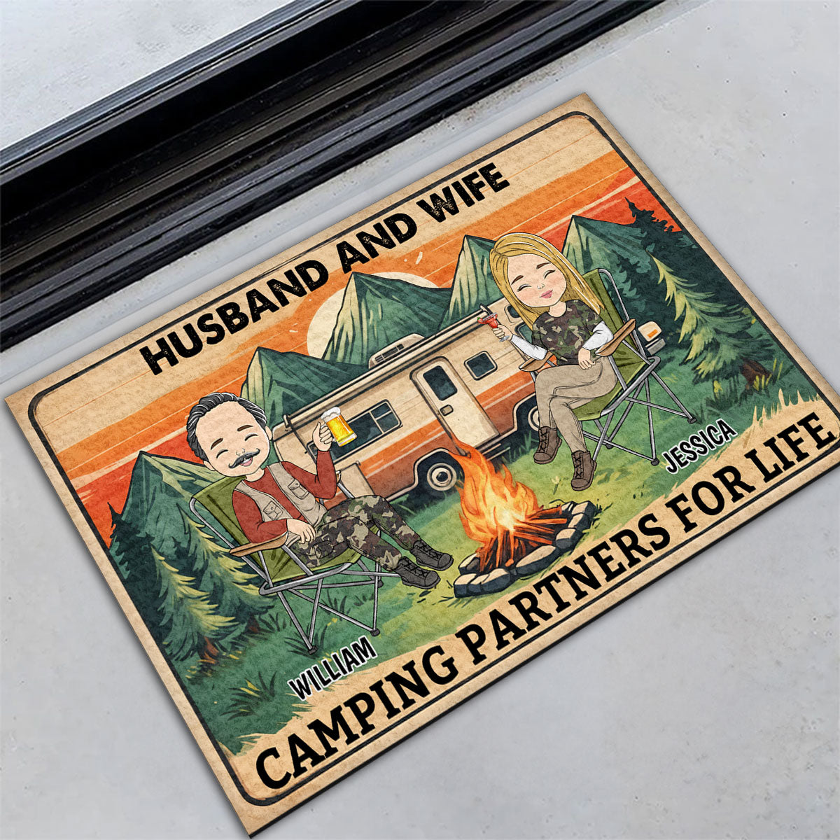 Husband And Wife Camping Partners For Life - Personalized Custom Doormat
