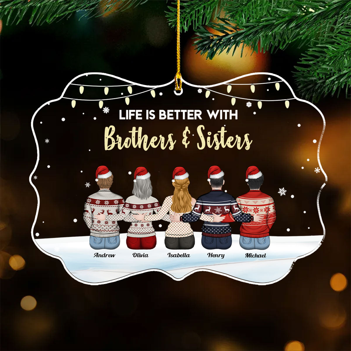 Family Never Apart In Heart - Personalized Custom Acrylic Ornament