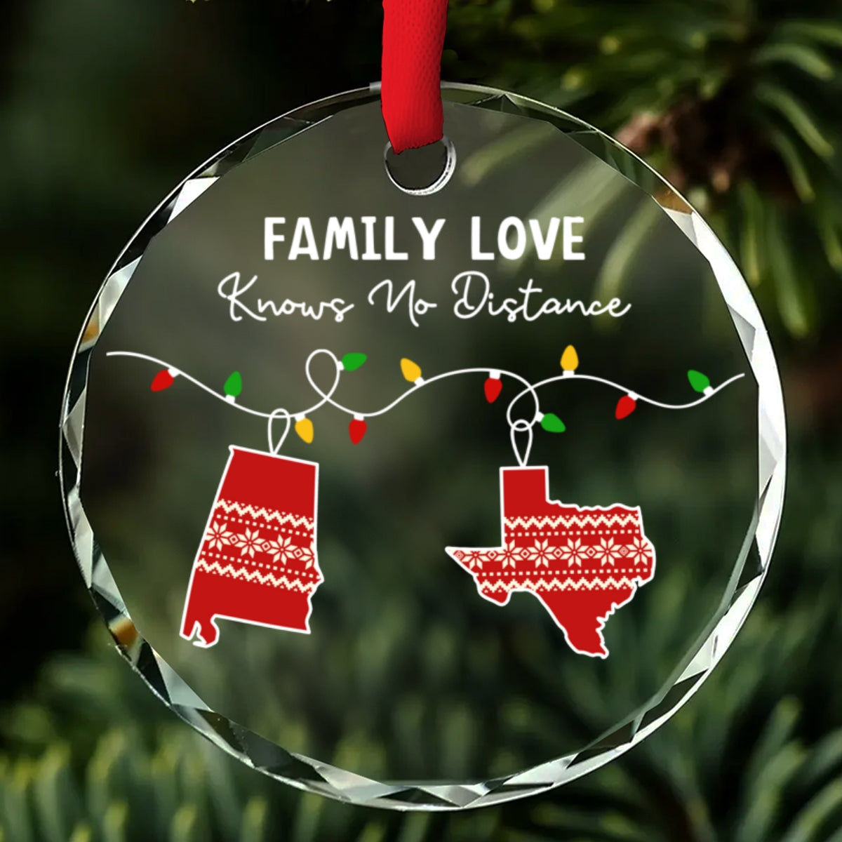 Family Love Knows No Distance - Personalized Custom Glass Ornament