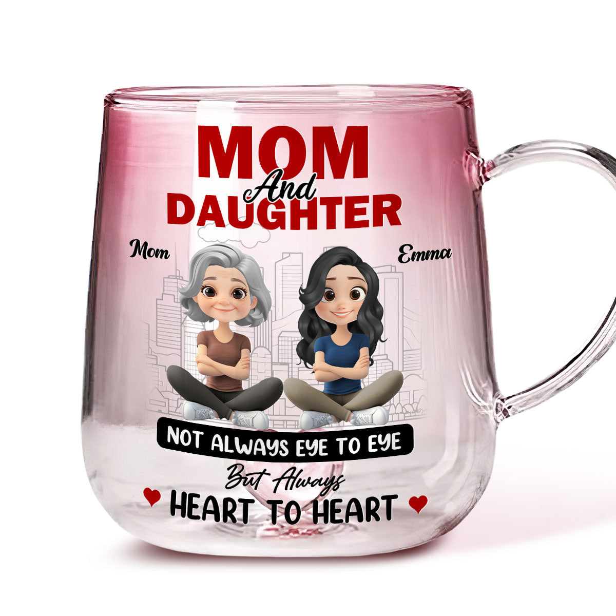 The Bond Of Love Between Mother And Daughter - Personalized Custom Pink Gradient Glass Mug