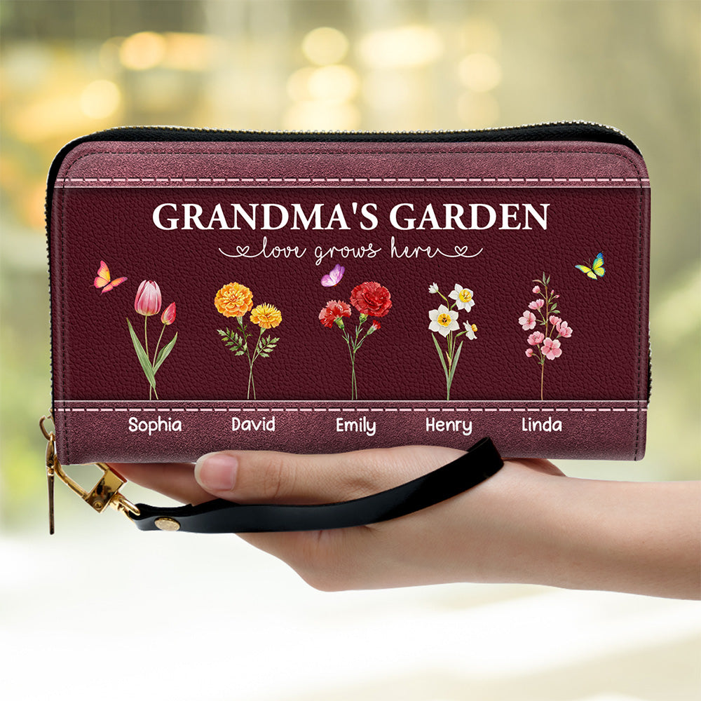 The Garden of Grandma Love Grows Here - Personalized Custom Leather Wallet