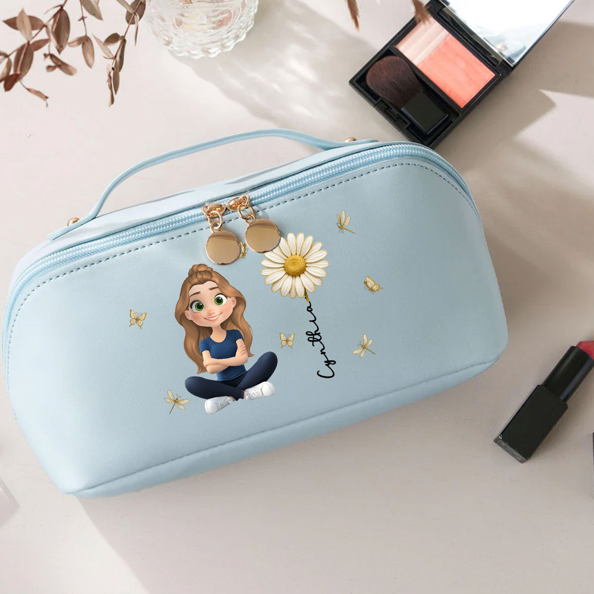Floral Soul - Personalized Custom Leather Makeup Bag