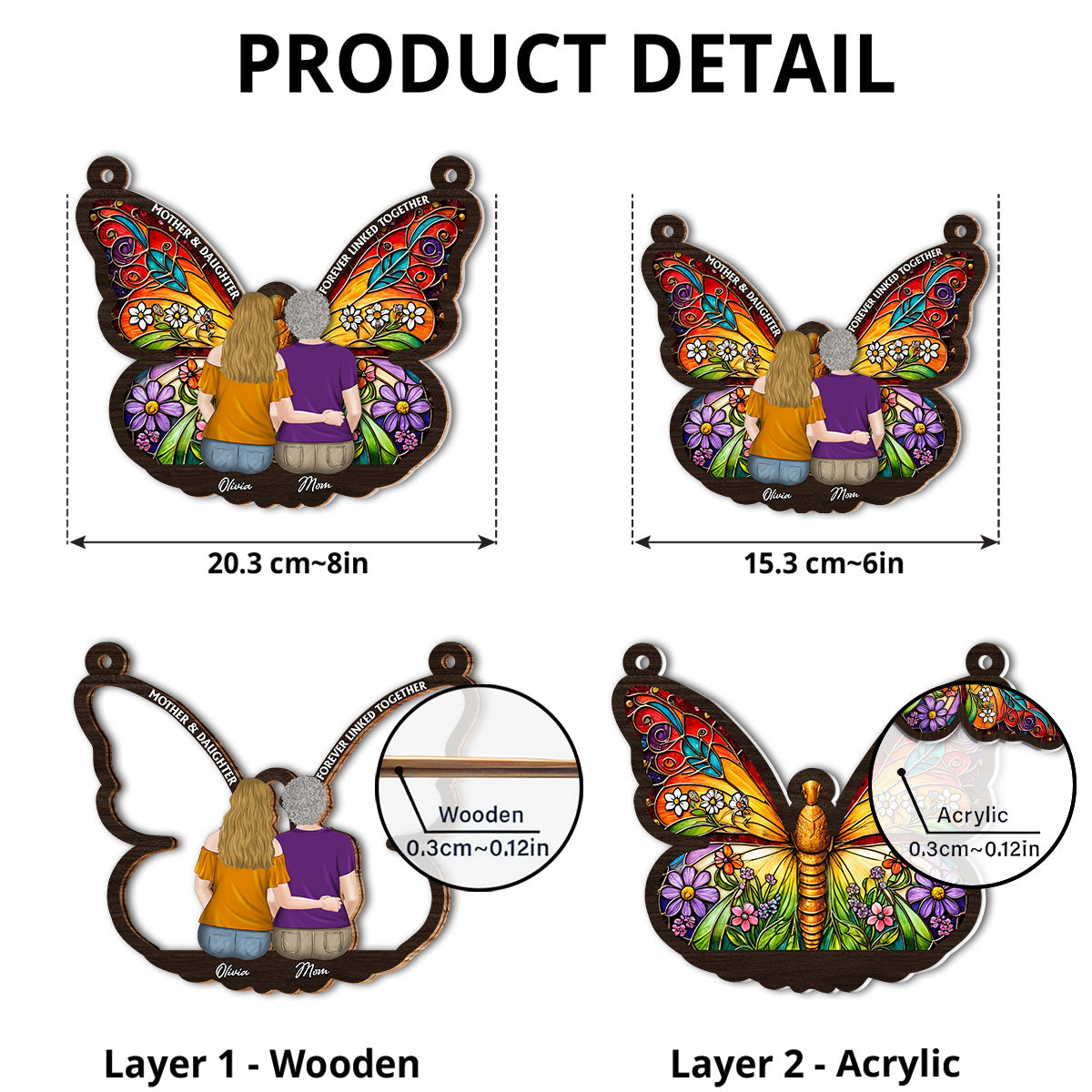 Mom And Daughter Forever Linked Together - Personalized Custom Suncatcher