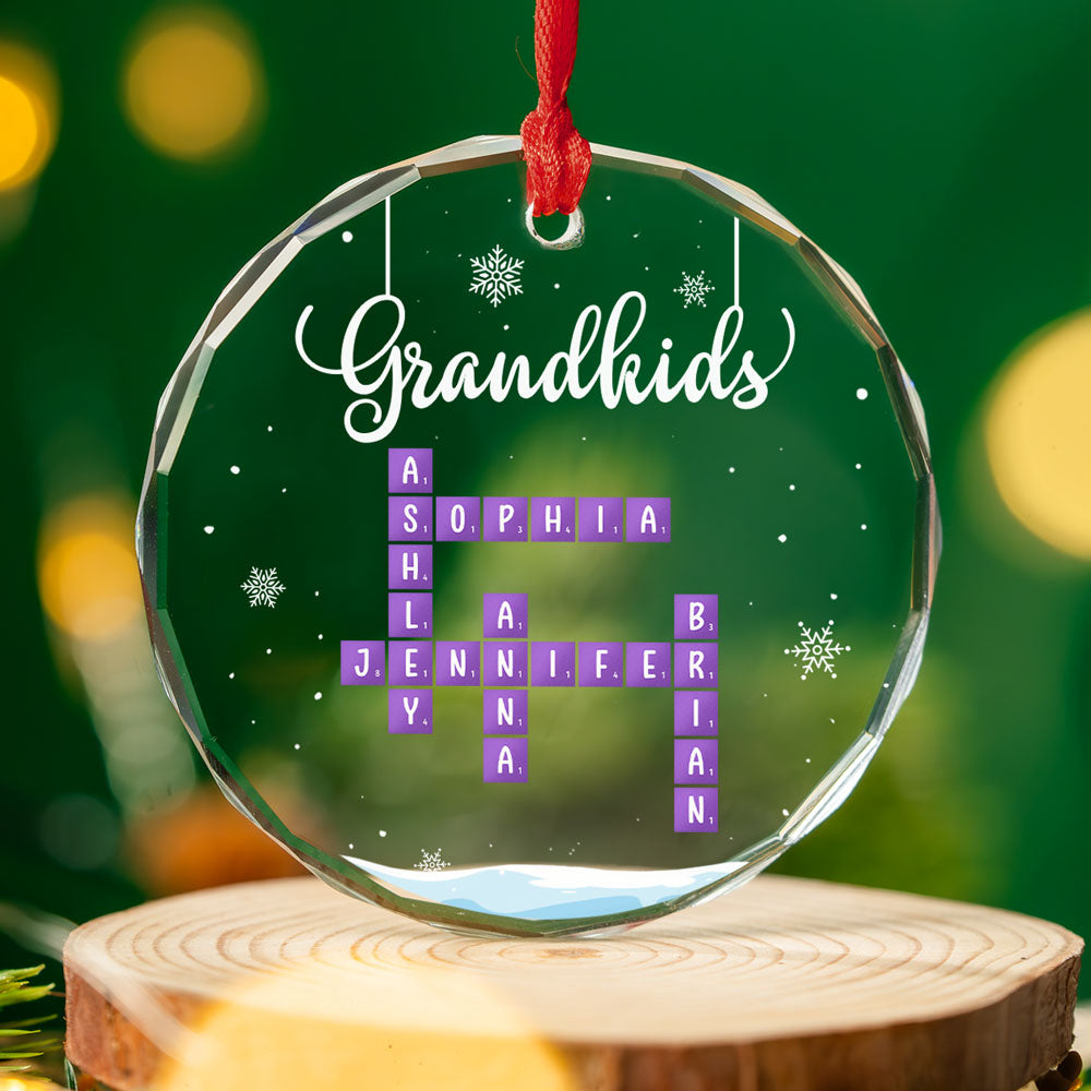 Grandkids Crossword Christmas - Personalized Custom Glass Ornament