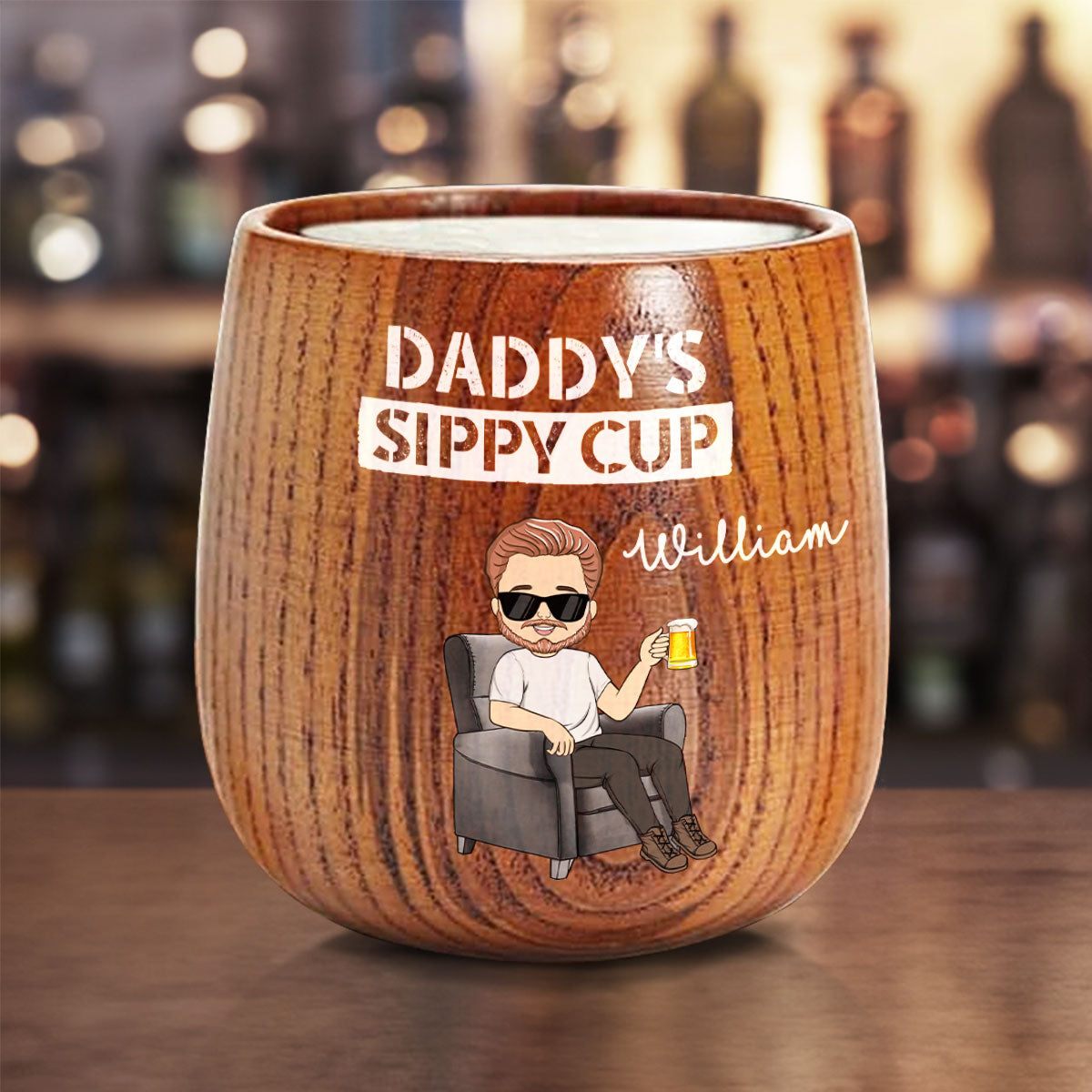 Daddy Grandpa Sippy Cup - Personalized Custom Wooden Whiskey Glass