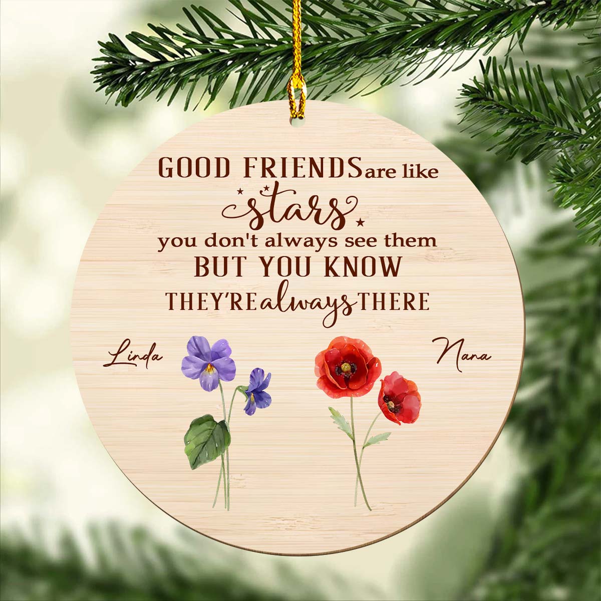 Friends Like Stars - Personalized Custom Wood Ornament