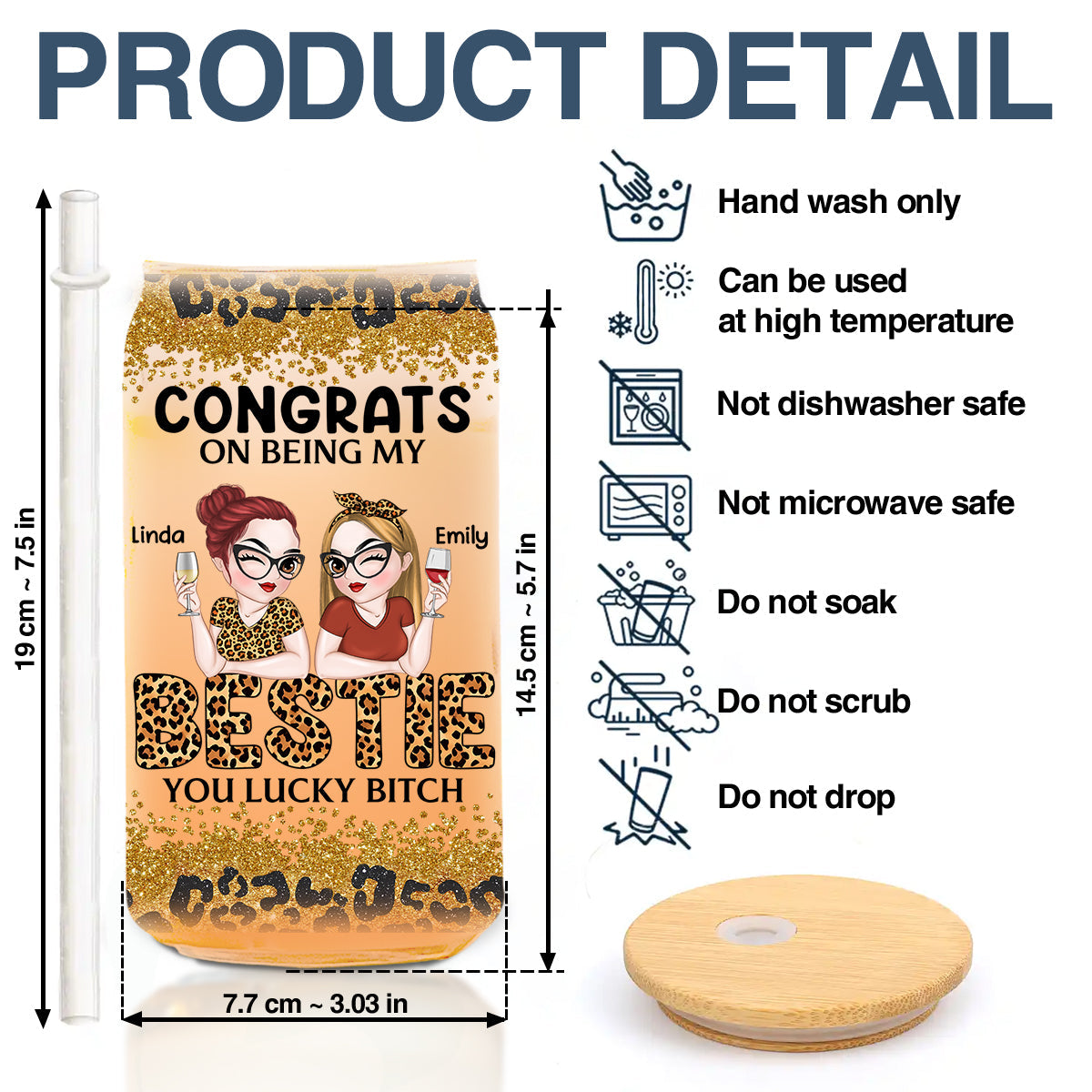 Congrats On Being My Bestie Version 2 - Personalized Custom Glass Can