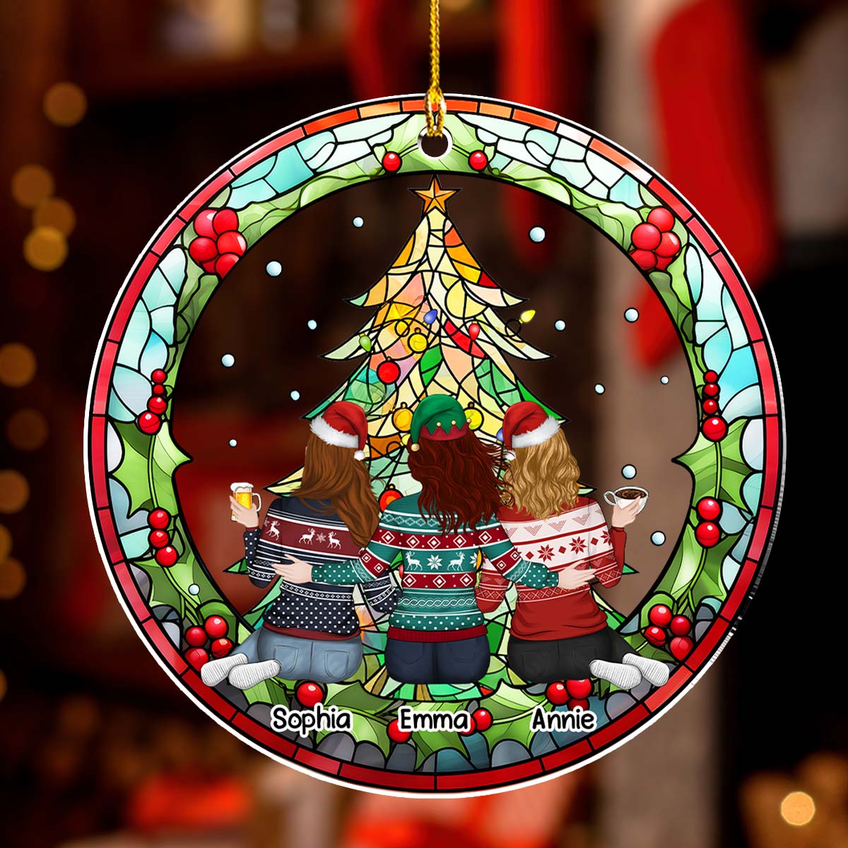 Mother And Daughter, Sister, Bestie Sitting Together - Personalized Custom Acrylic Ornament