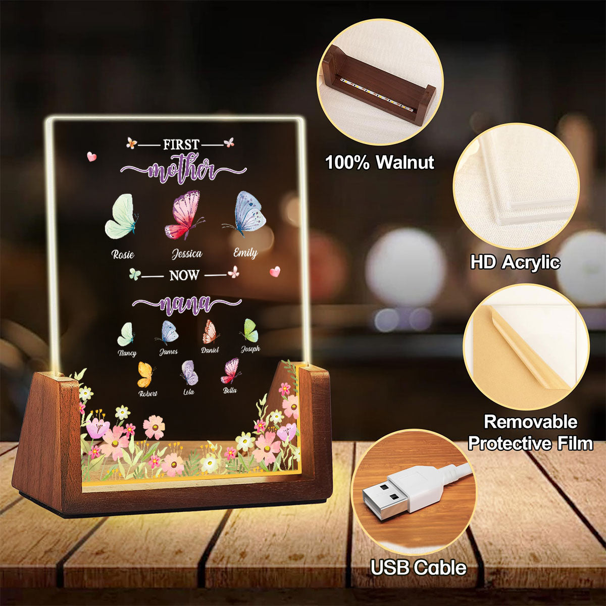 Butterfly Of Nana - Personalized Custom Plaque With Walnut Base