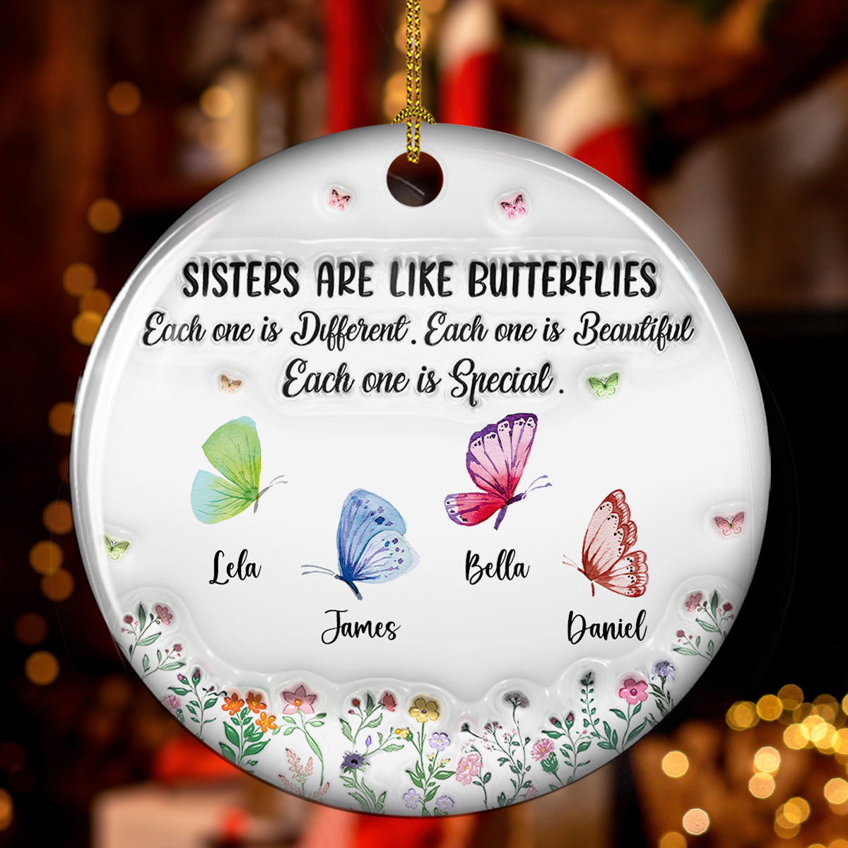 Sisters Are Like Gentle Butterflies - Personalized Custom 3D Inflated Effect Ceramic Ornament