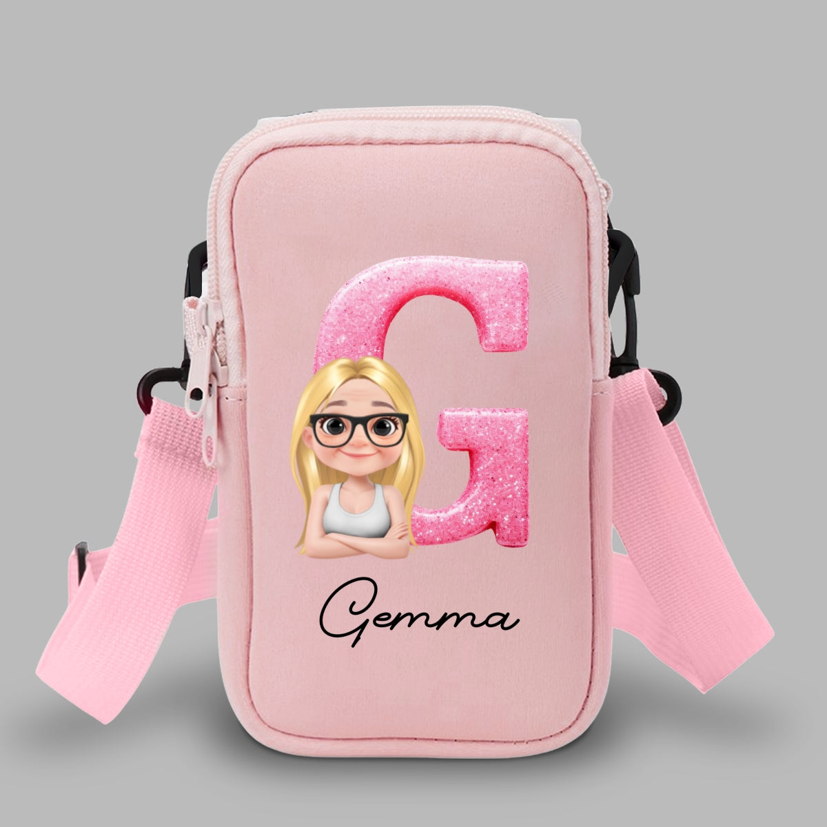 Glitter Alphabet Cartoon - Personalized Custom Water Bottle Carrier Bag