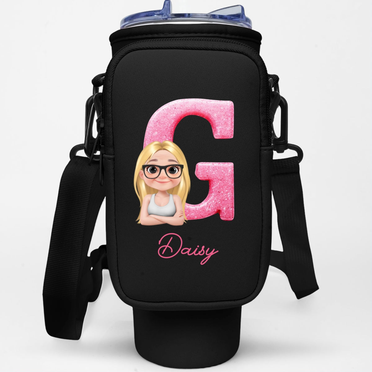 Glitter Alphabet Cartoon - Personalized Custom Water Bottle Carrier Bag