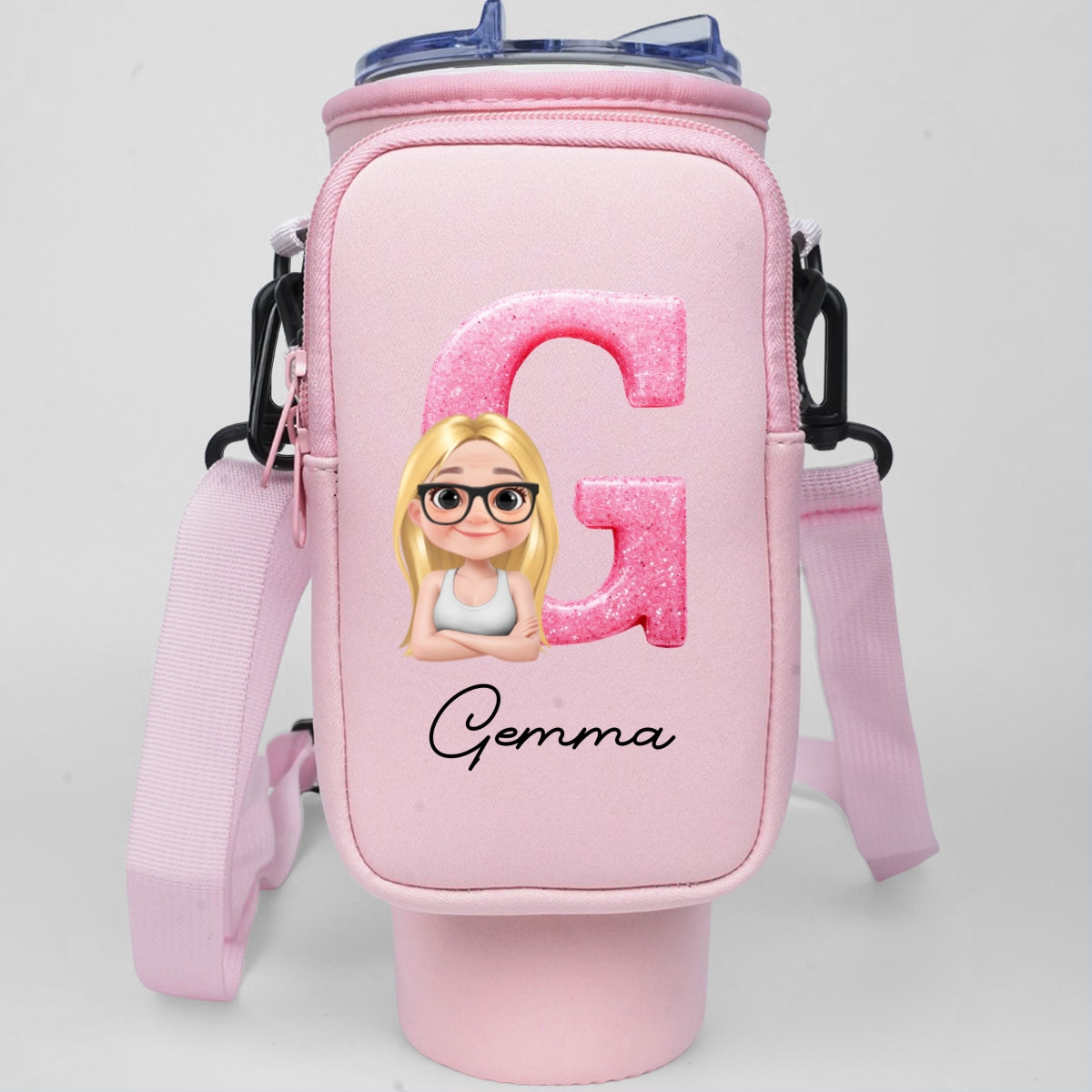 Glitter Alphabet Cartoon - Personalized Custom Water Bottle Carrier Bag