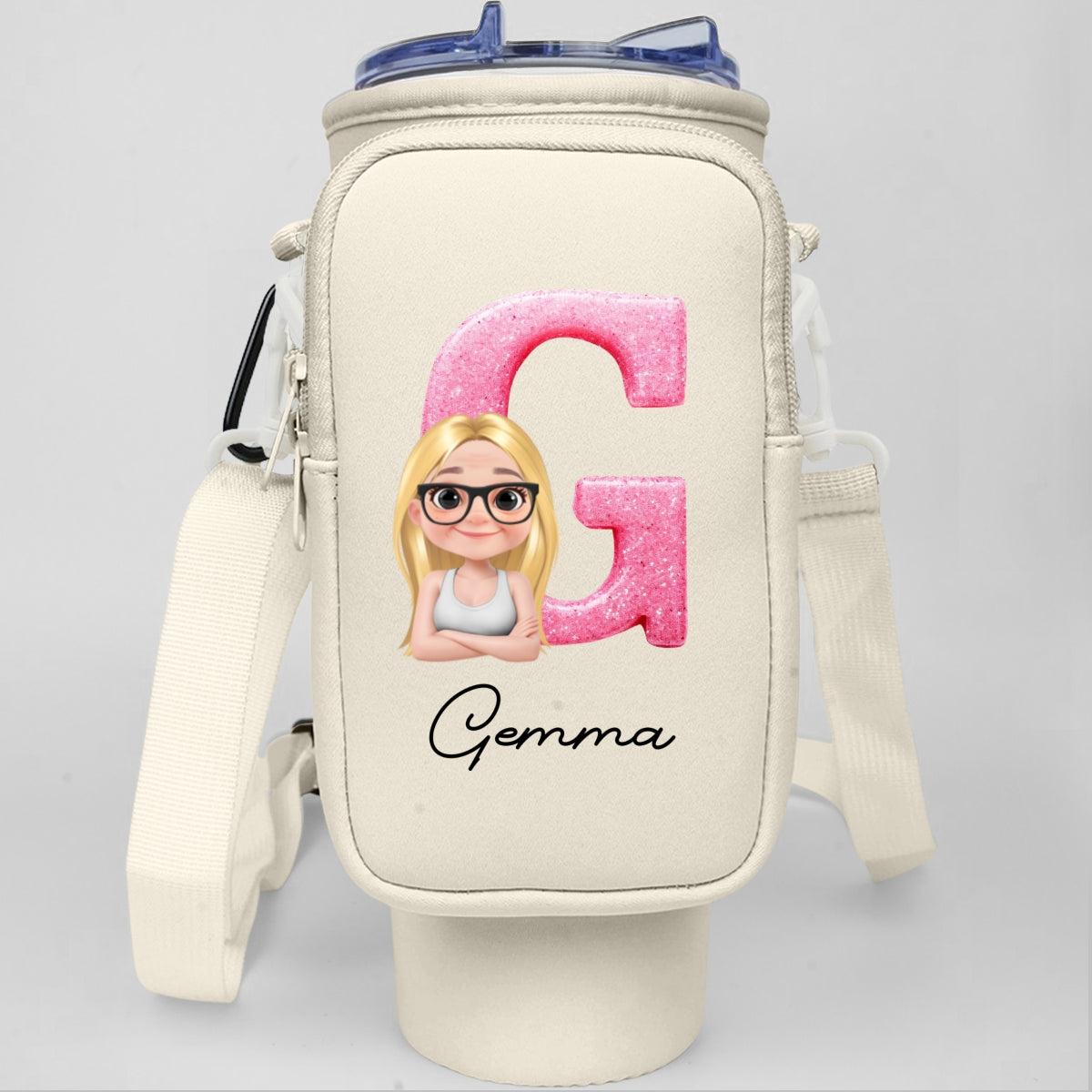 Glitter Alphabet Cartoon - Personalized Custom Water Bottle Carrier Bag
