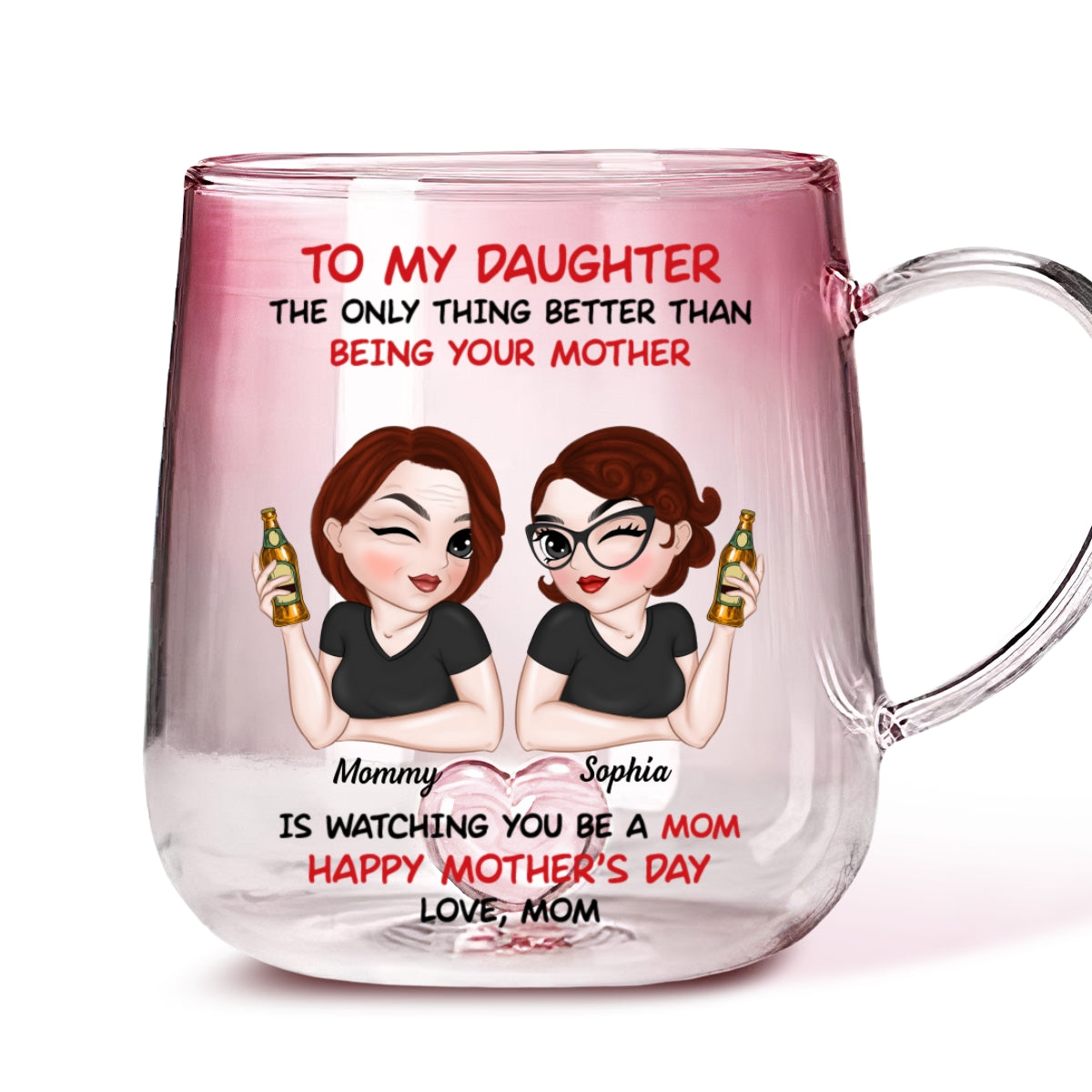 To My Daughter Happy Mother Day - Personalized Custom Pink Gradient Glass Mug