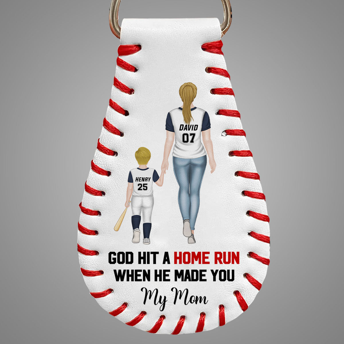 My Favorite Baseball Player Calls Me Mom - Personalized Custom Leather Baseball Keychain