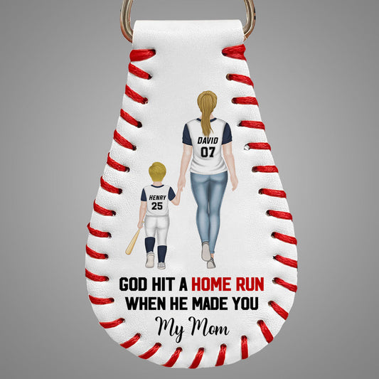 My Favorite Baseball Player Calls Me Mom - Personalized Custom Leather Baseball Keychain