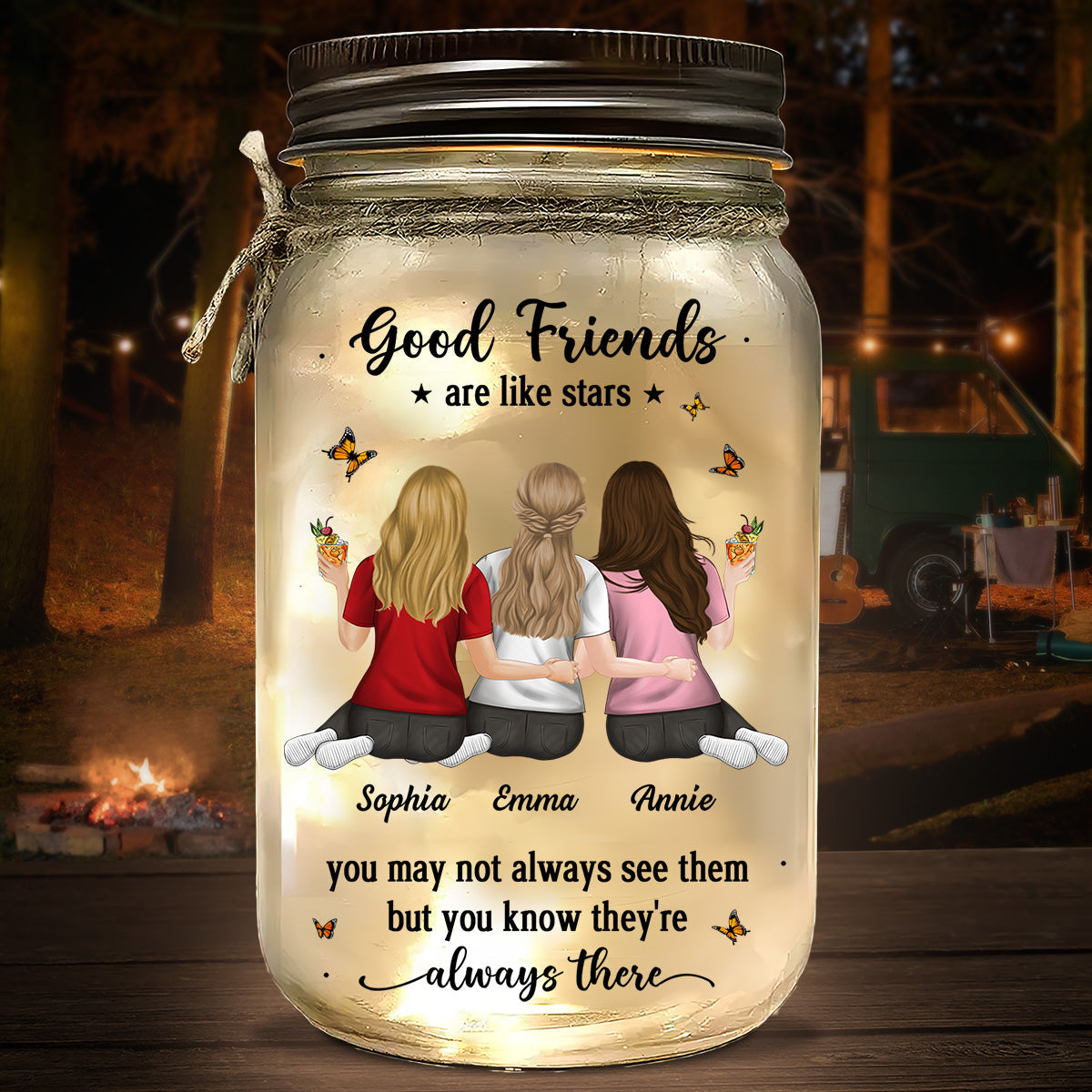 Friends Like Stars - Personalized Custom Mason Jar Light