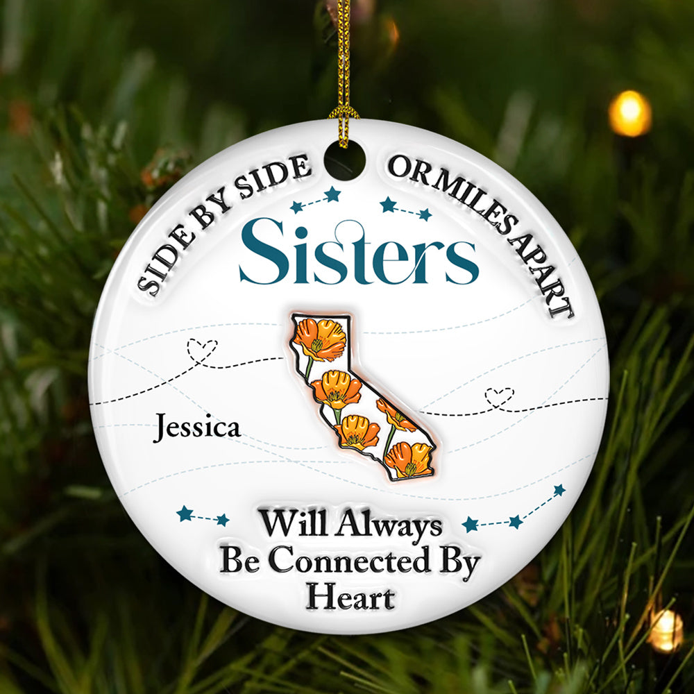 Connected By Heart - Personalized Custom 3D Inflated Effect Ceramic Ornament