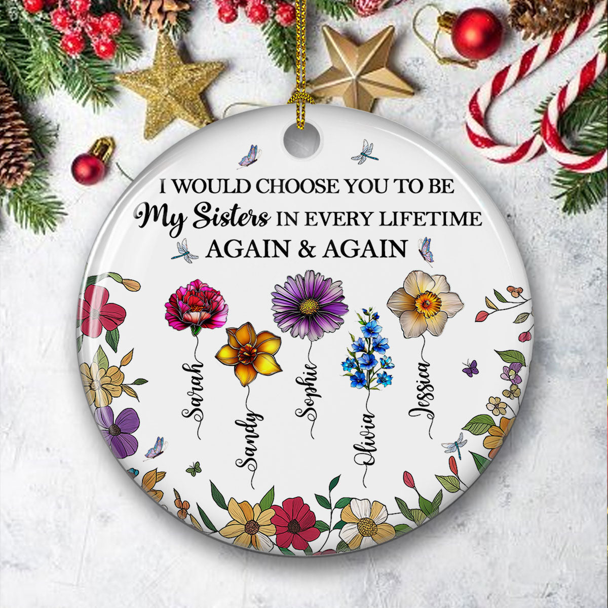 Sisters Bright Together - Personalized Custom Ceramic Ornament