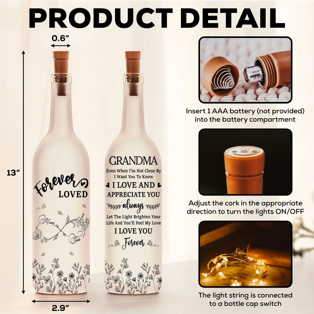 I Love And Appreciate You Always Mom - Personalized Custom Bottle Lamp