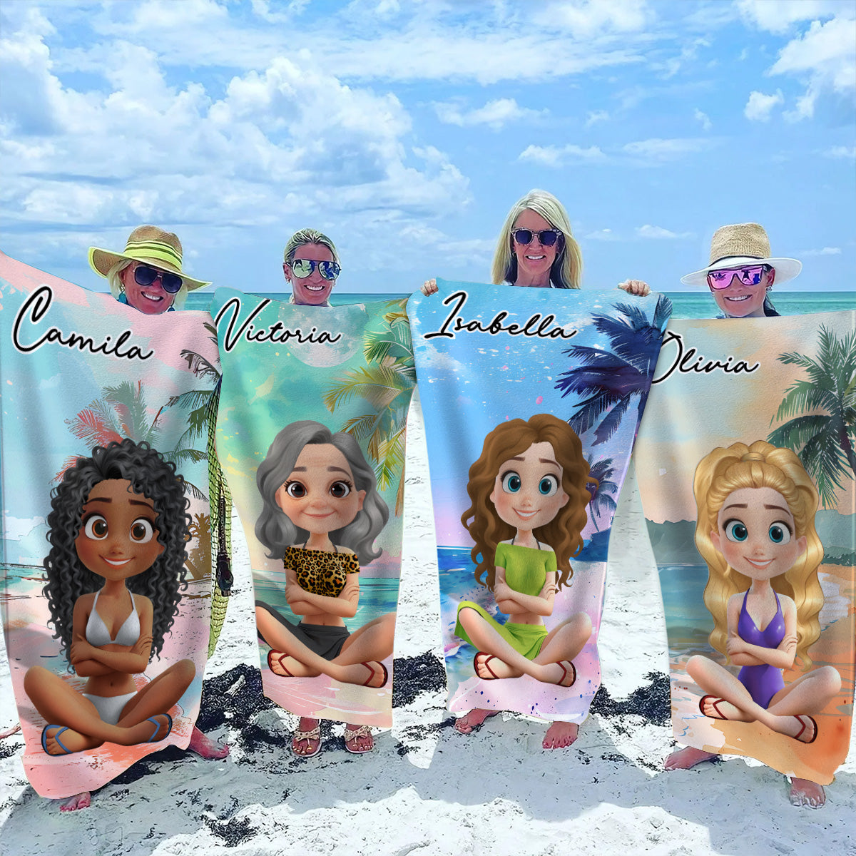 Summer Lady Cartoonize - Personalized Custom Beach Towel