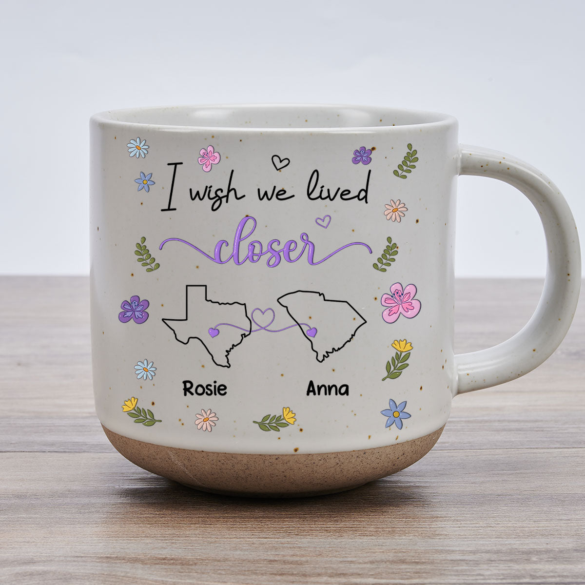 I Wish We Lived Closer Flowers Version - Personalized Custom Pottery Mug