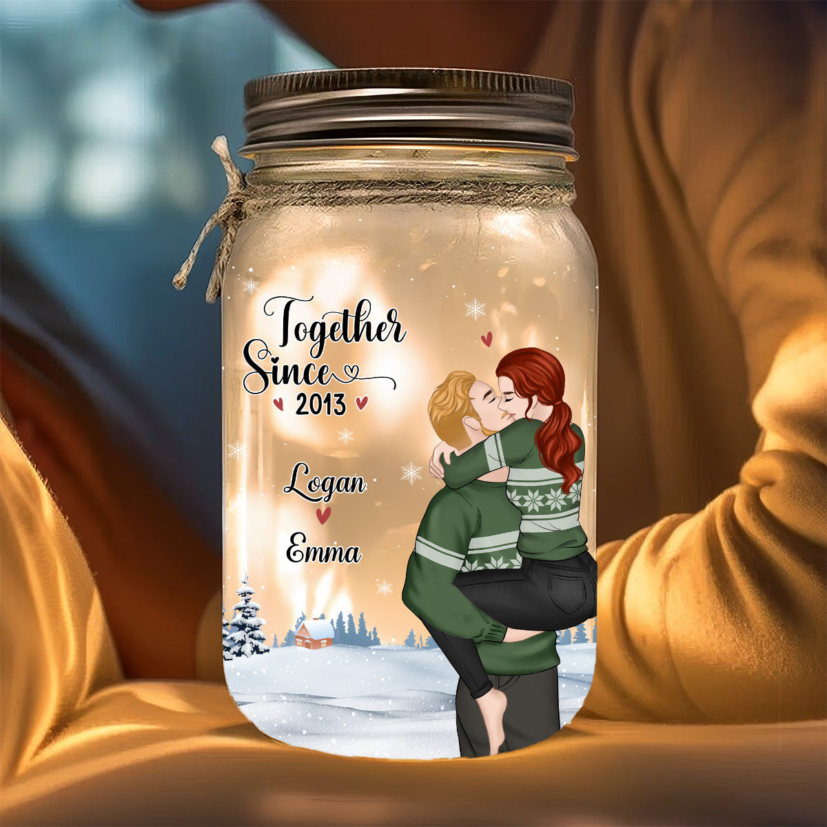 Happy First Christmas - Personalized Custom Mason Jar Light