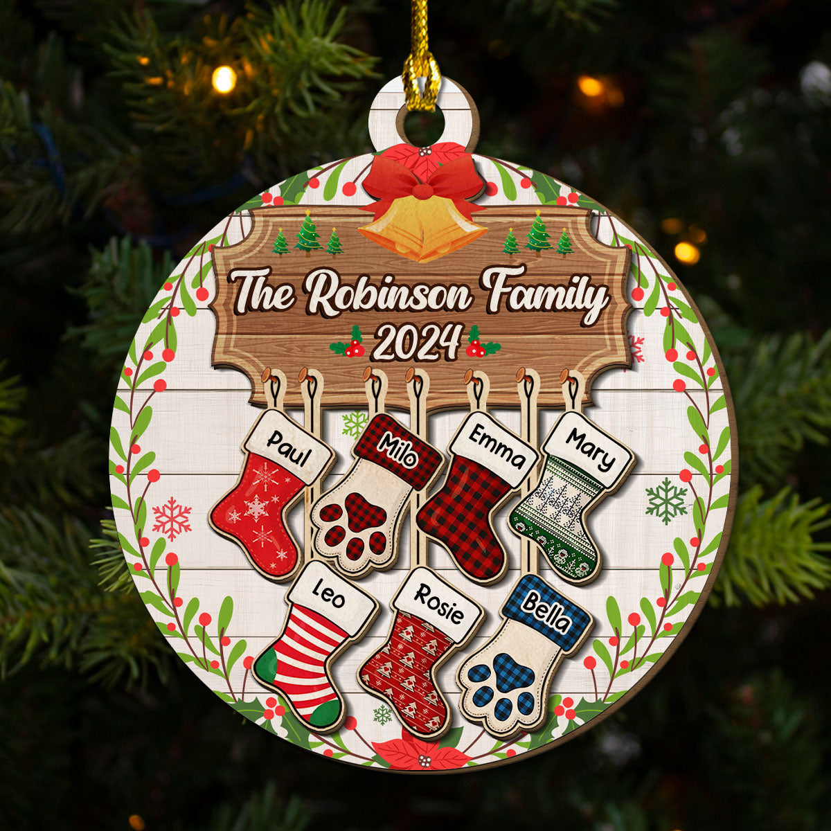 Lovely Family With Pet - Personalized Custom Freeshape 2-Layered Wood Ornament