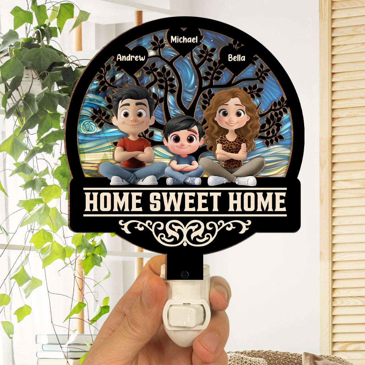 Home Sweet Home Family - Personalized Custom Wood And Acrylic Night Light
