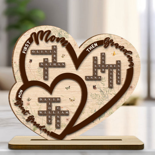 First Mom Now Grandma - Personalized Custom 2-Layer Wood Plaque With Flat Base