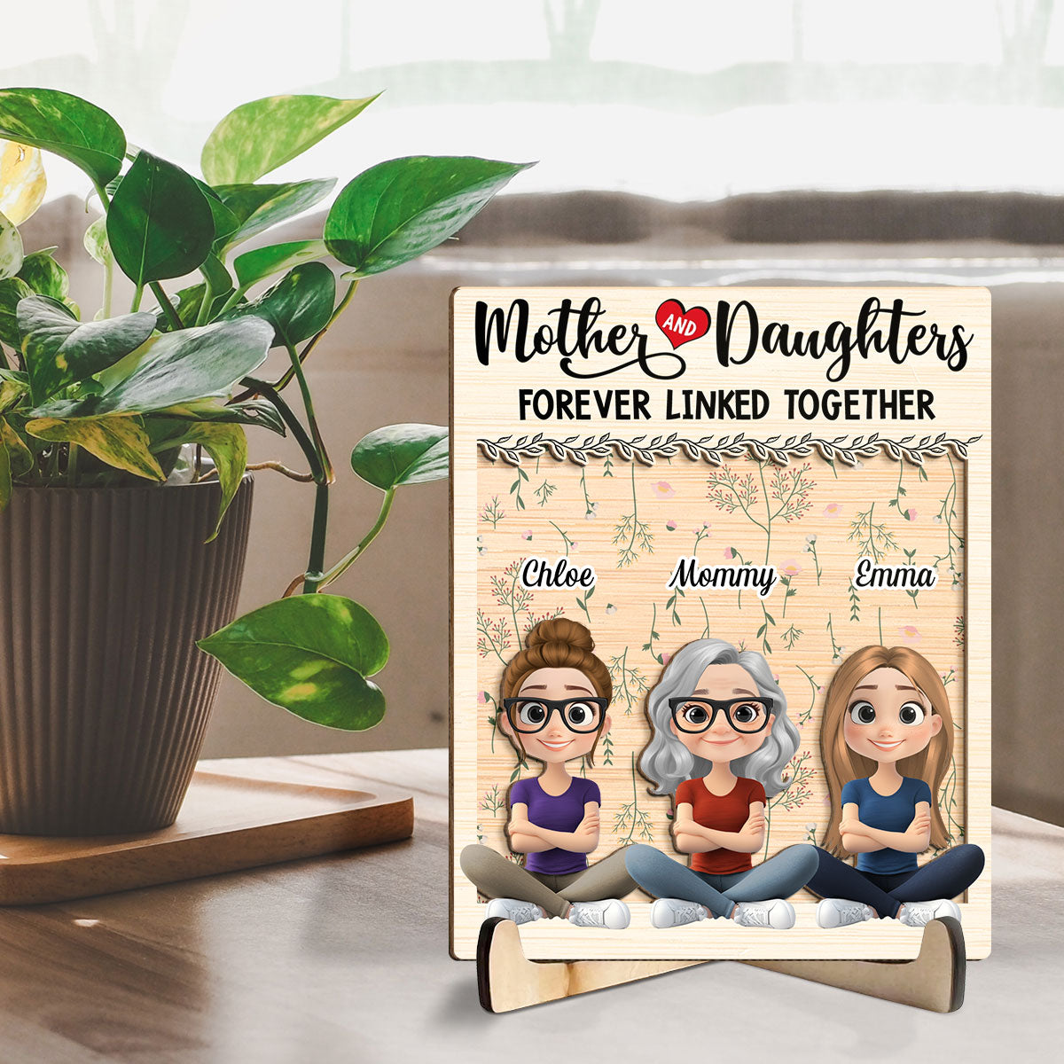 Mom And Daughter Together Version 2 - Personalized Custom Wooden Plaque
