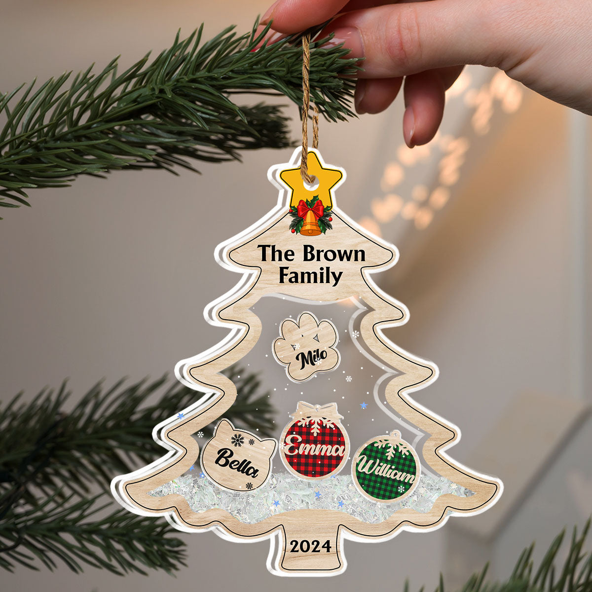 Family With Pet Charm - Personalized Custom Acrylic Shaker Ornament